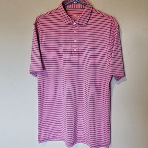 Johnnie-O Performance Golf Polo Shirt  - Pink & Blue Striped - Size Medium